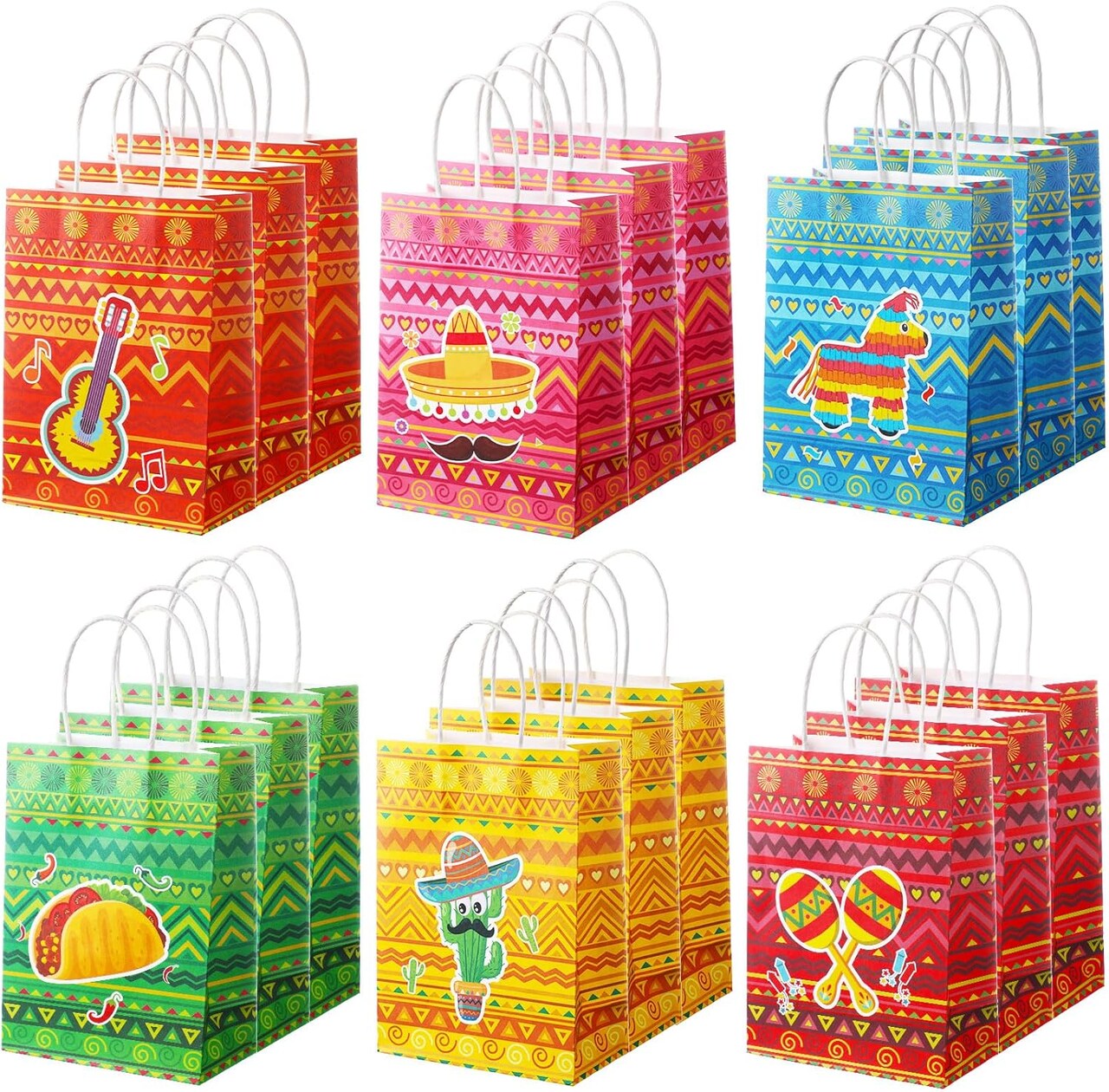 18 Pcs Mexican Fiesta Gift Bags Fiesta Paper Bags Cinco De Mayo Bags Candy Treat Favors Goodie Bags Mexican Themed Fiesta Party Favor Bags Taco Bar Decorations for Mexico Birthday Party Supplies